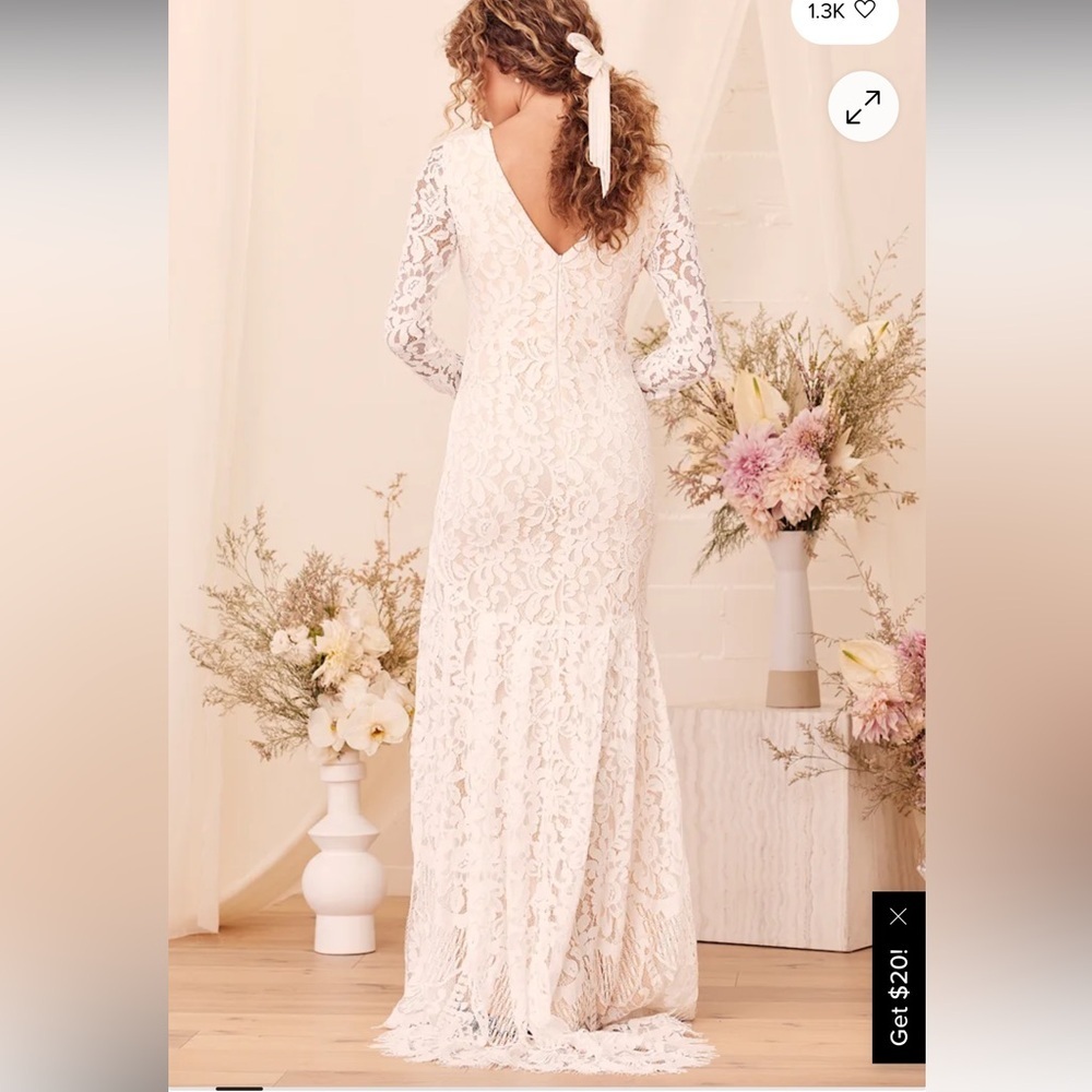 NWT Lulu's Say I Do White Lace Long Sleeve Mermaid Maxi Dress - Picture 8 of 16